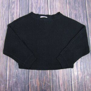 Harlow & Rose Black Waffle Knit Cropped Sweater Button Back Size L